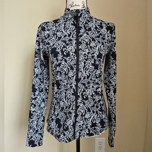 Tommy Bahama Tops - Tommy Bahama Active Top Womens S Full Zip Black White Floral